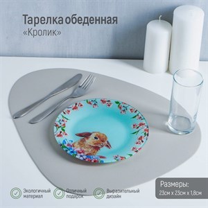 Тарелка обеденная «Кролик», d=23 см, цвет голубой Тарелка обеденная «Кролик», d=23 см, цвет голубой