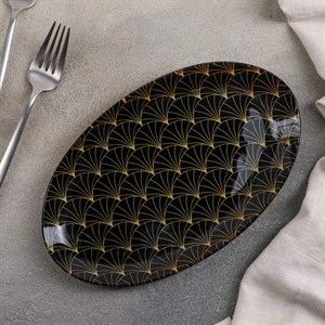 Блюдо стеклянное сервировочное «Золотое перо», овальное, 24,5×15×2 см, цвет чёрный