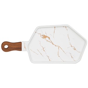 Менажница с деревянной ручкой коллекция "Золотой мрамор" цвет:white 35*16 см Менажница с деревянной ручкой коллекция "Золотой мрамор" цвет:white 35*16 см